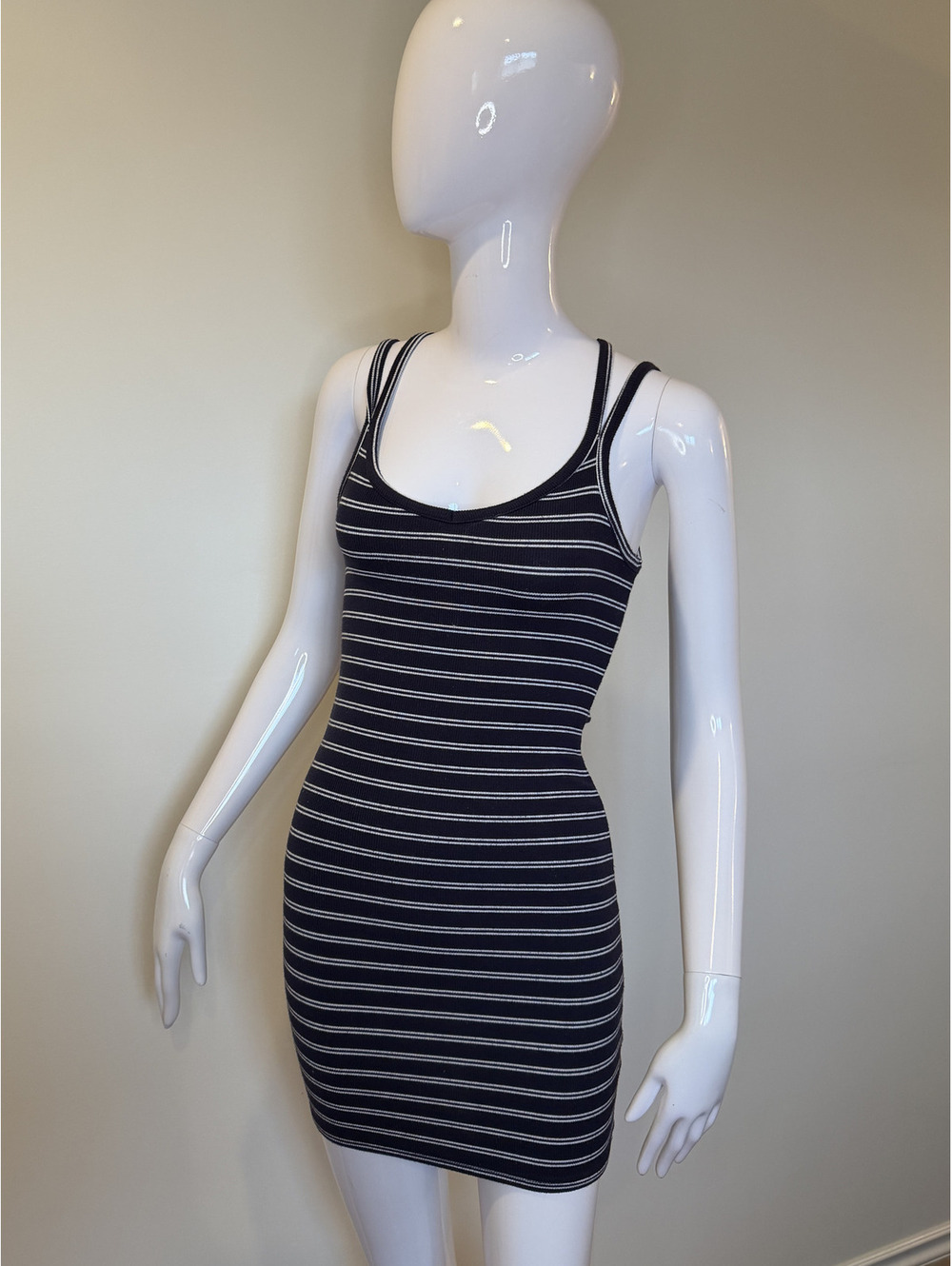 Garage Navy and White Striped Cross Back Bodycon Dress XS